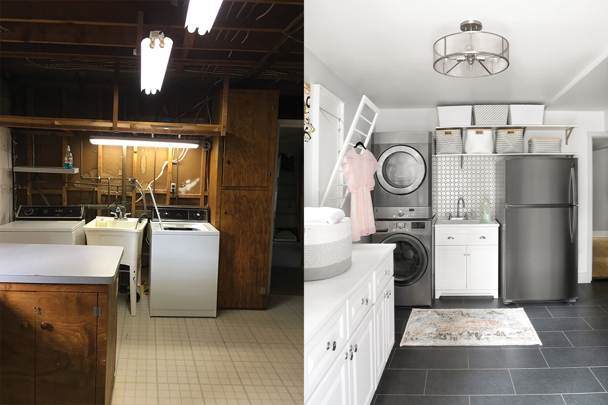 Before and after renovating the washing area