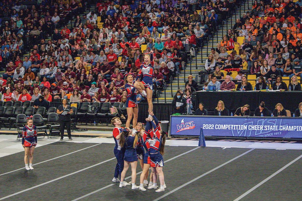Liberty High School cheerleaders performing
