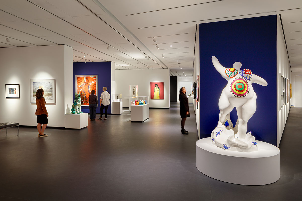 Galleries at National Museum of Women in the Arts, featuring colorful statue of a woman