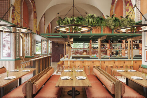 Rendering of main dining room and bar