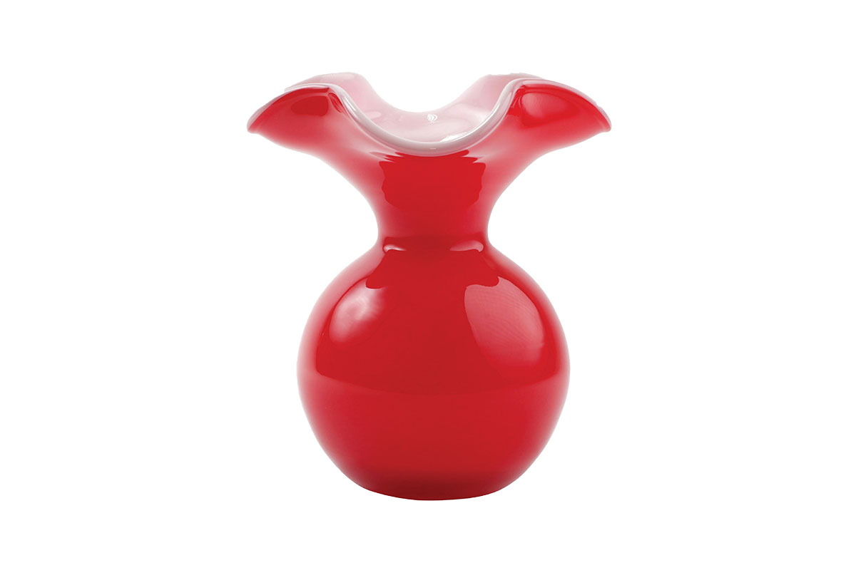 Red fluted vase
