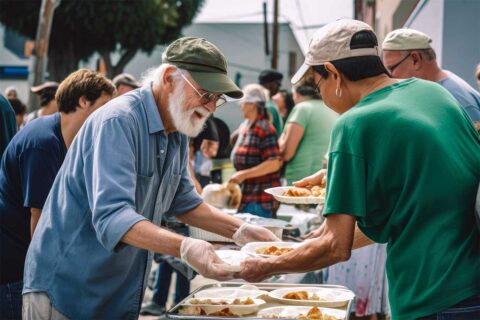 man handing food to person