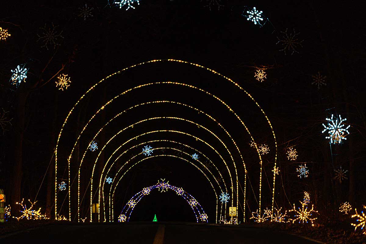 winter lights festival arch with snowflakes