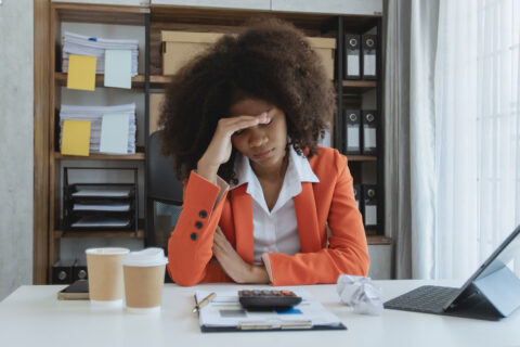 woman depressed at work