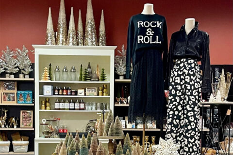 Clothing and gift display at Chick's Picks