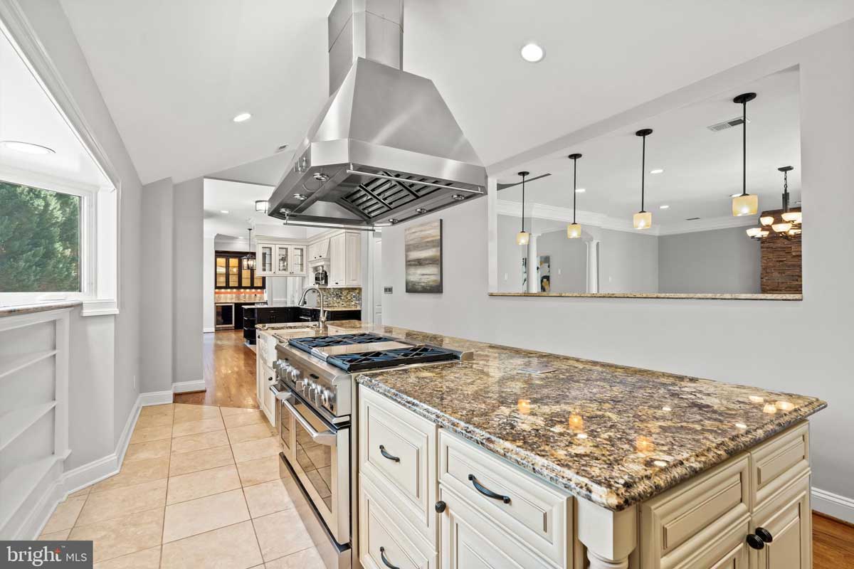 chef's kitchen with island
