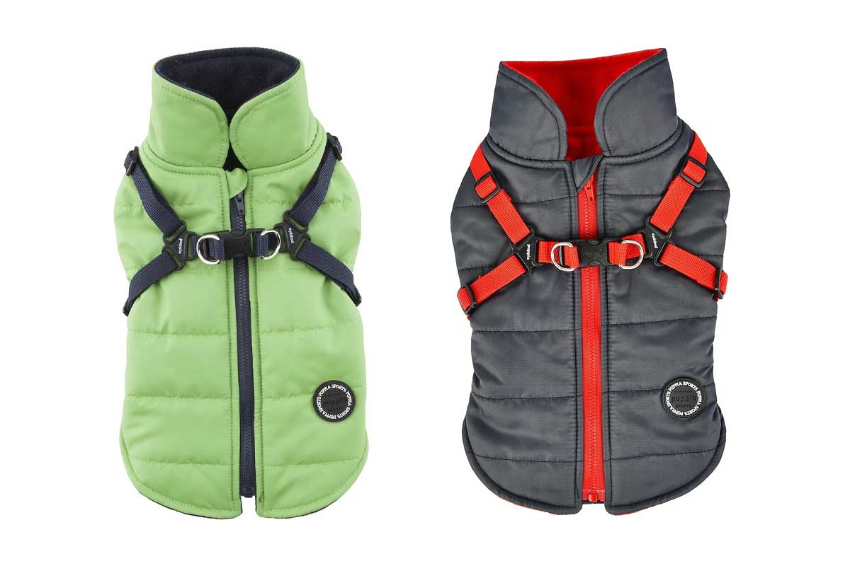 puppia mountaineer jackets in green and grey