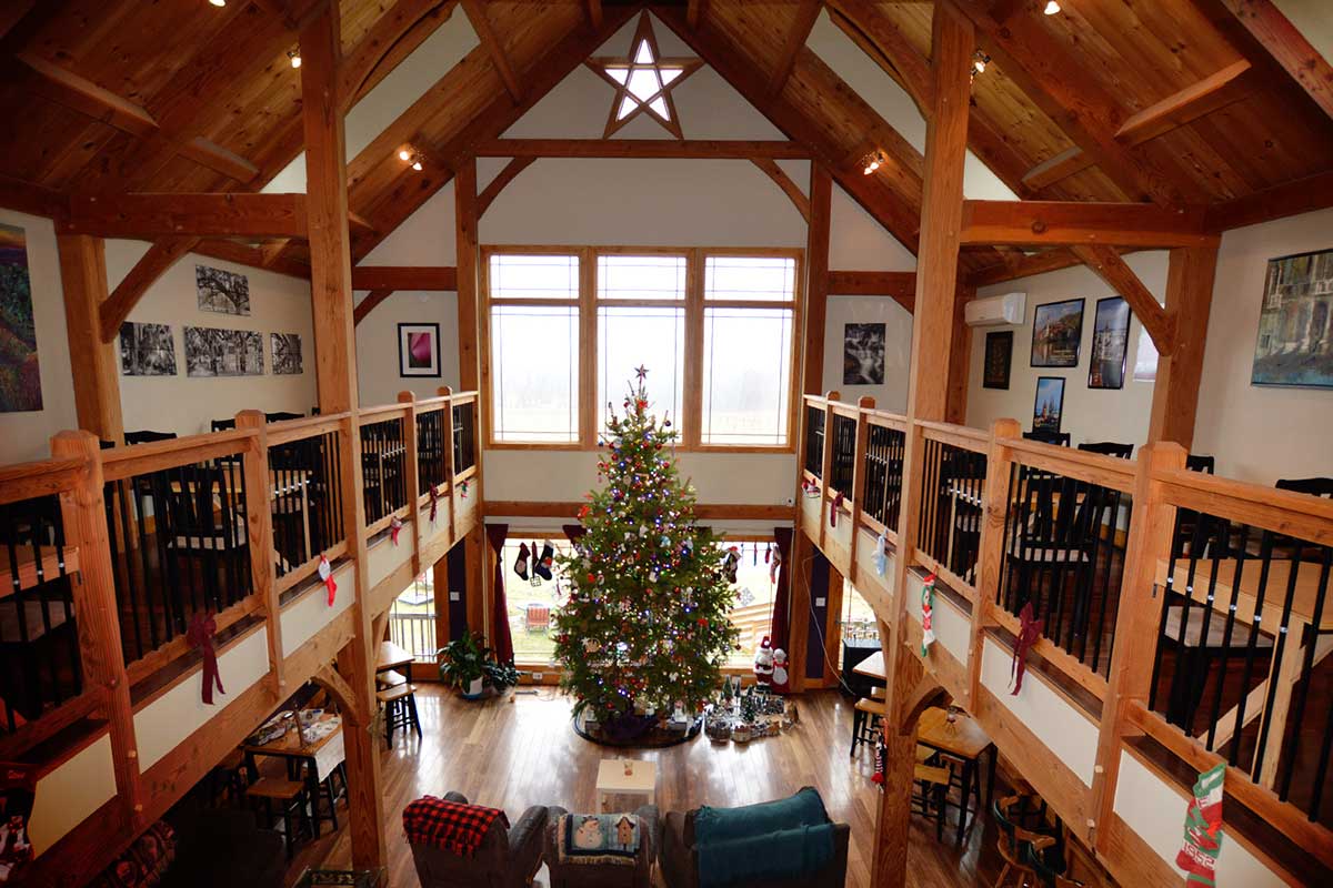 notaviva farm brewery & winery tasting room with Christmas tree