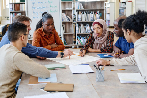 Adult students learning new language