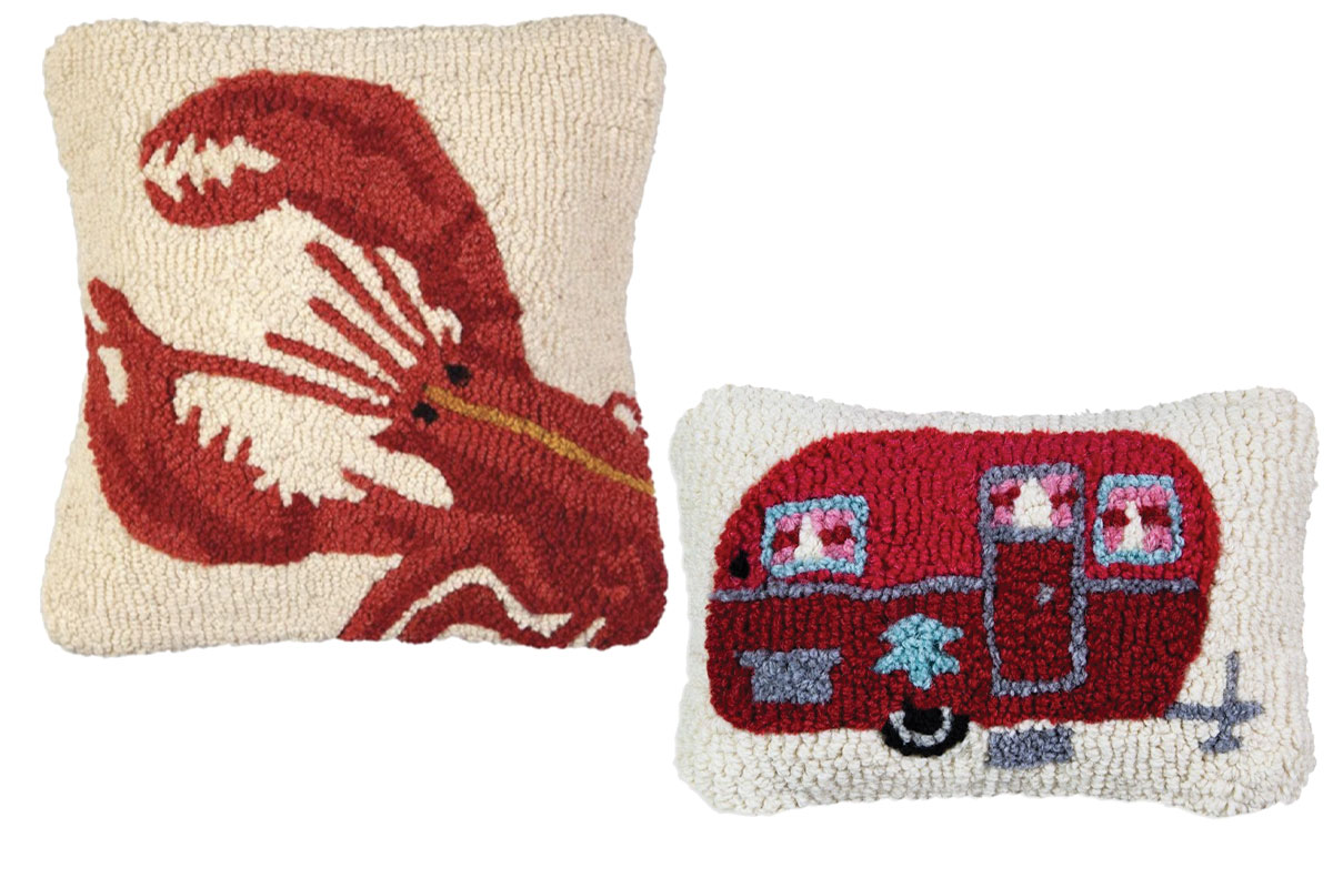 Pillow with lobster and pillow with camper