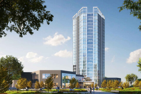 Rendering of former Sheraton Hotel as multi-family housing