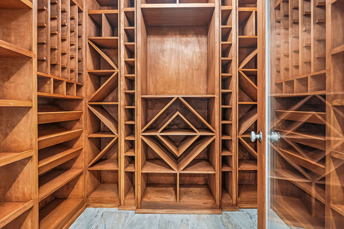 Wine cellar with geometric shelving