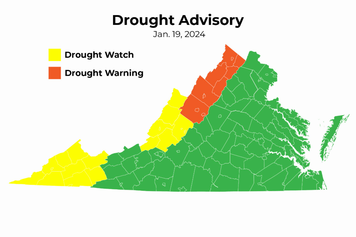 drought map for Virginia on January 19