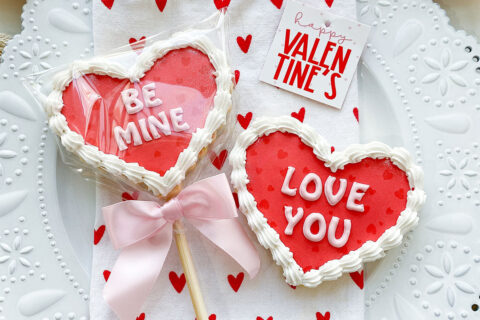 Heart-shaped cookies on lollipop stick