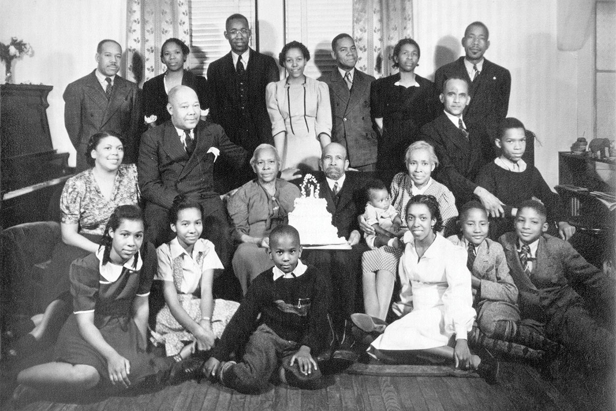 Black-and-white photo of author's family in 1940