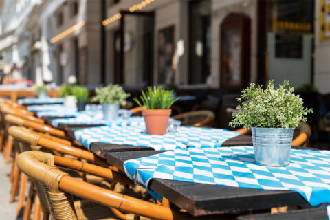 Restaurant tables set up outside