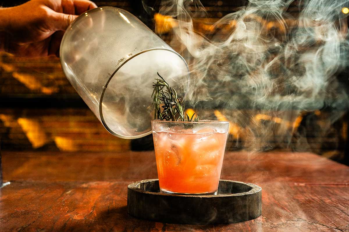 smoked cocktail with garnish from smokecraft modern barbecue