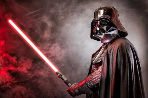 star wars darth vader with red light saber
