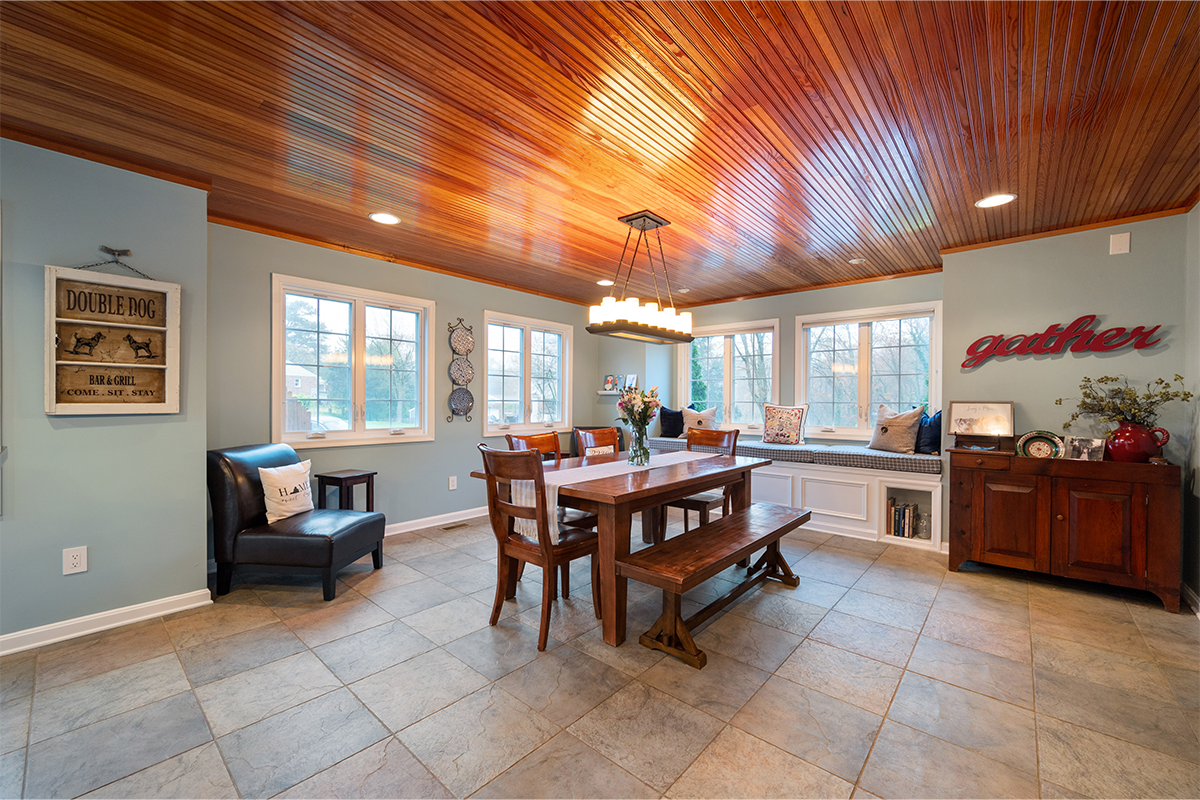 dining room with bead board ceilings