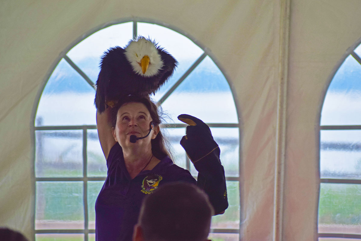 Caroline Seitz doing eagle demonstration
