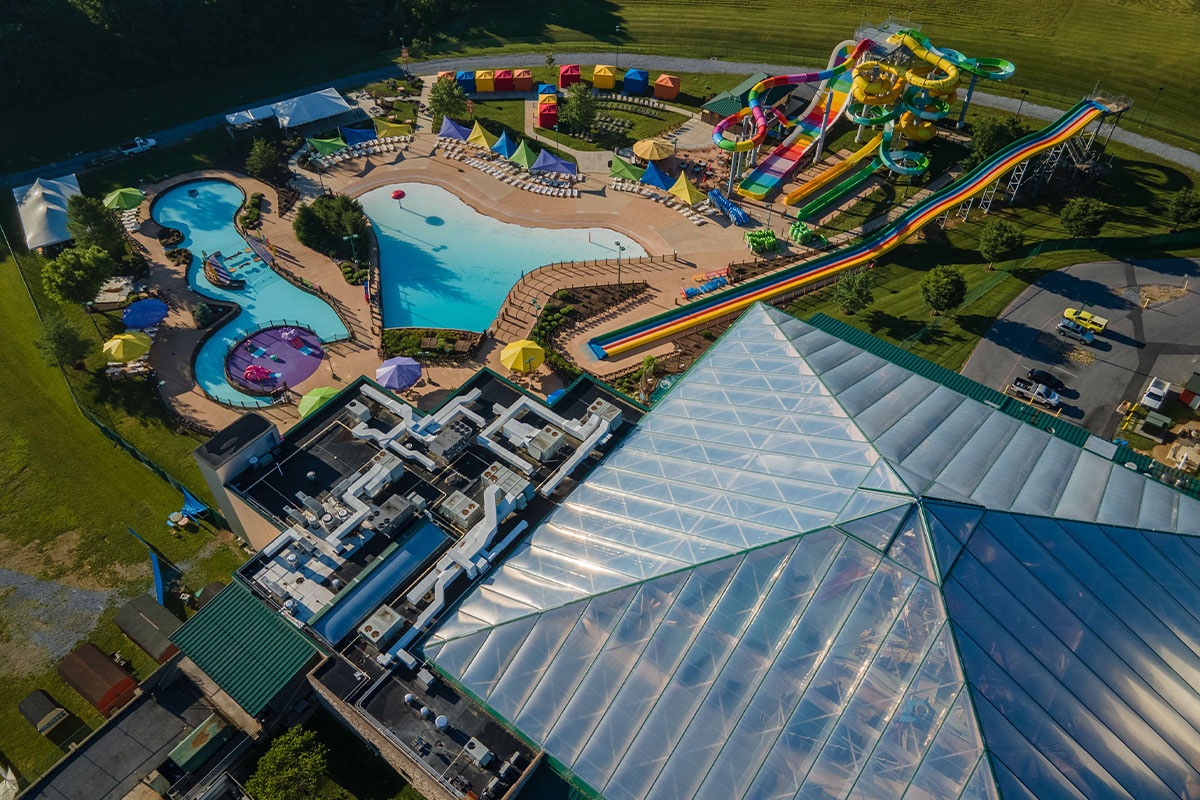 Aerial view of Massanutten Resort water park