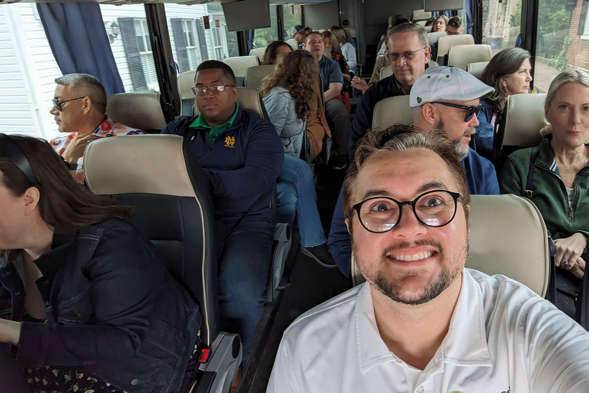 Guests on shuttle with Vineyard Voyages