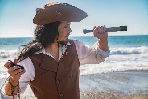 pirate looking into the water