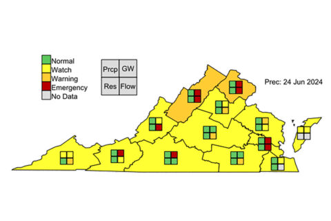 drought warning and advisory map of Virginia
