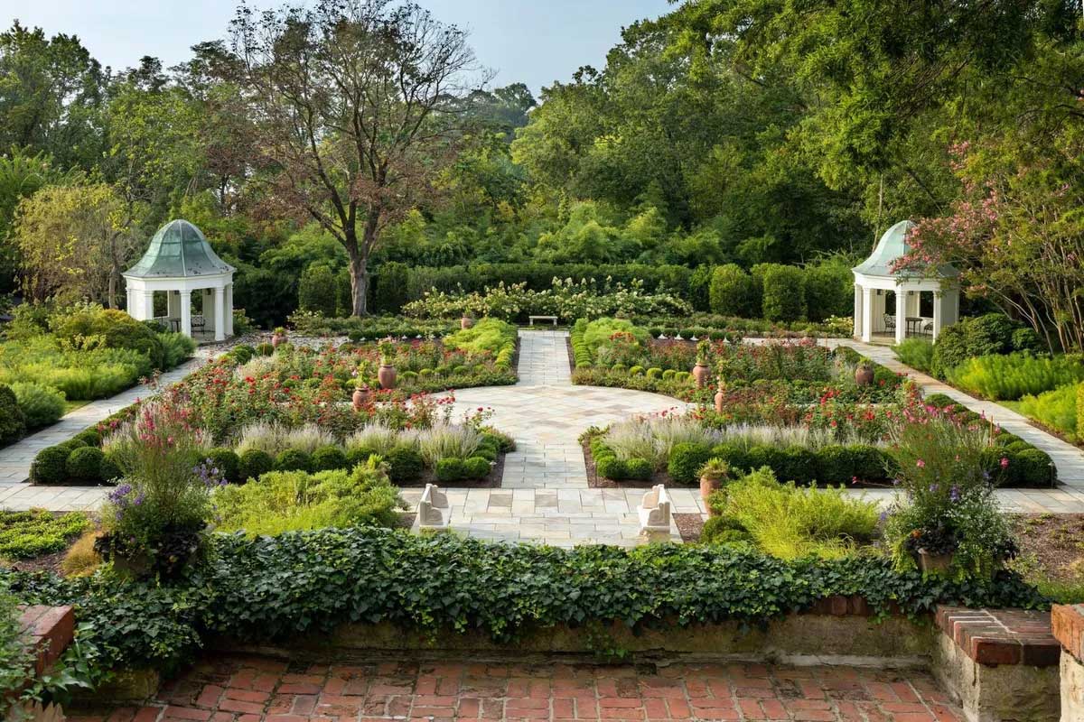 landscaped garden with walking path