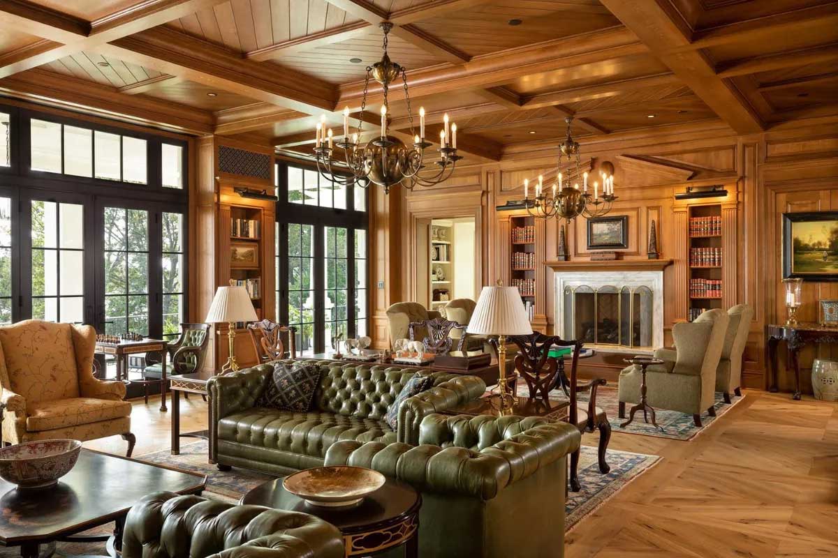 wood paneled reception room