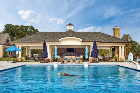 Dog swimming in pool at Leesburg home