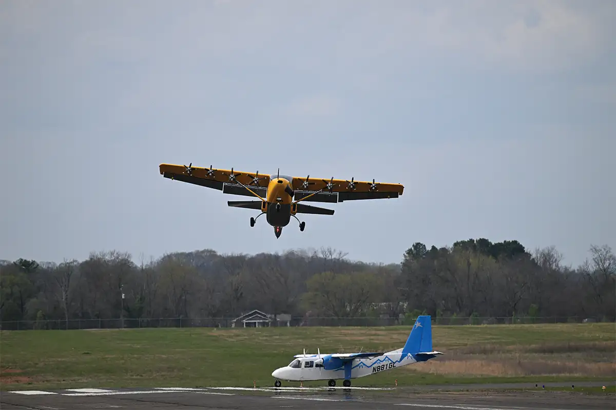 Electra plane demonstrating short takeoff and landing