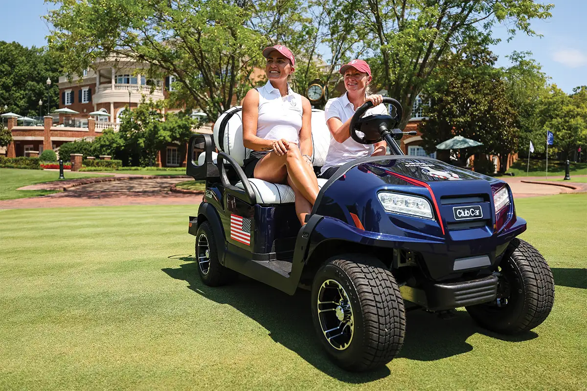 Stacy Lewis and Lexi Thompson on golf cart