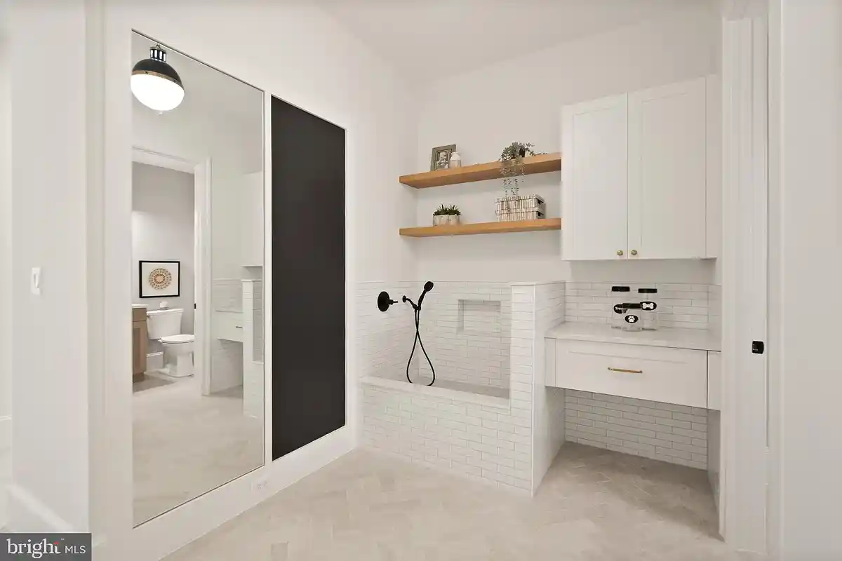 mudroom with dog wash station