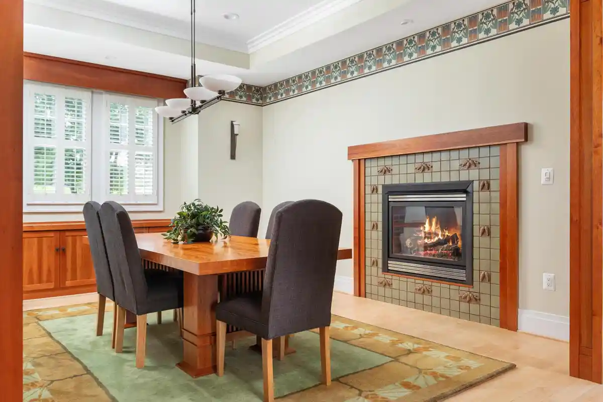 dining room with gas fireplace at 20070 Gleedsville Rd.