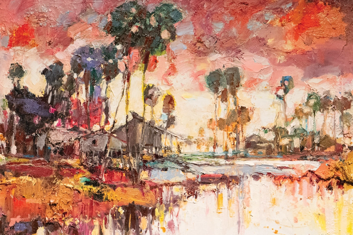 Scenes from Cambodia are often painted by Pakan Penn.