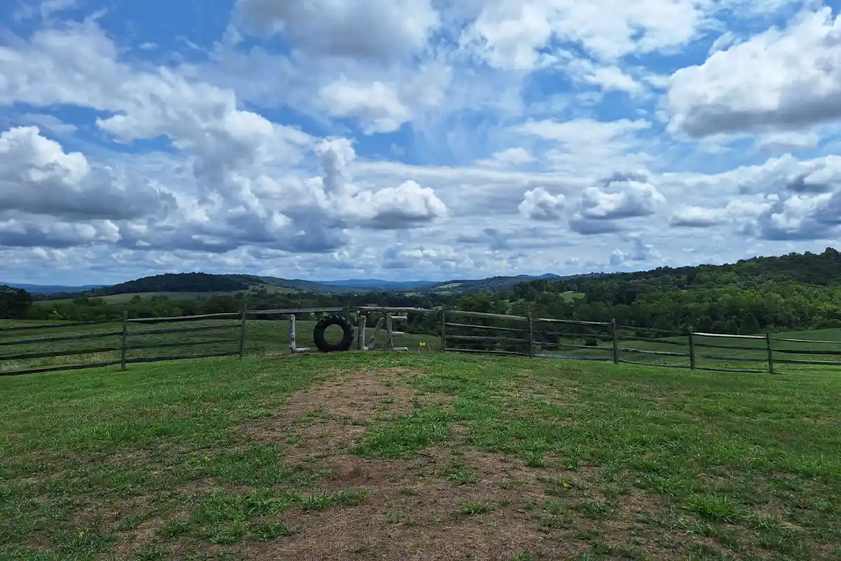 sky meadows state park fields and love sign