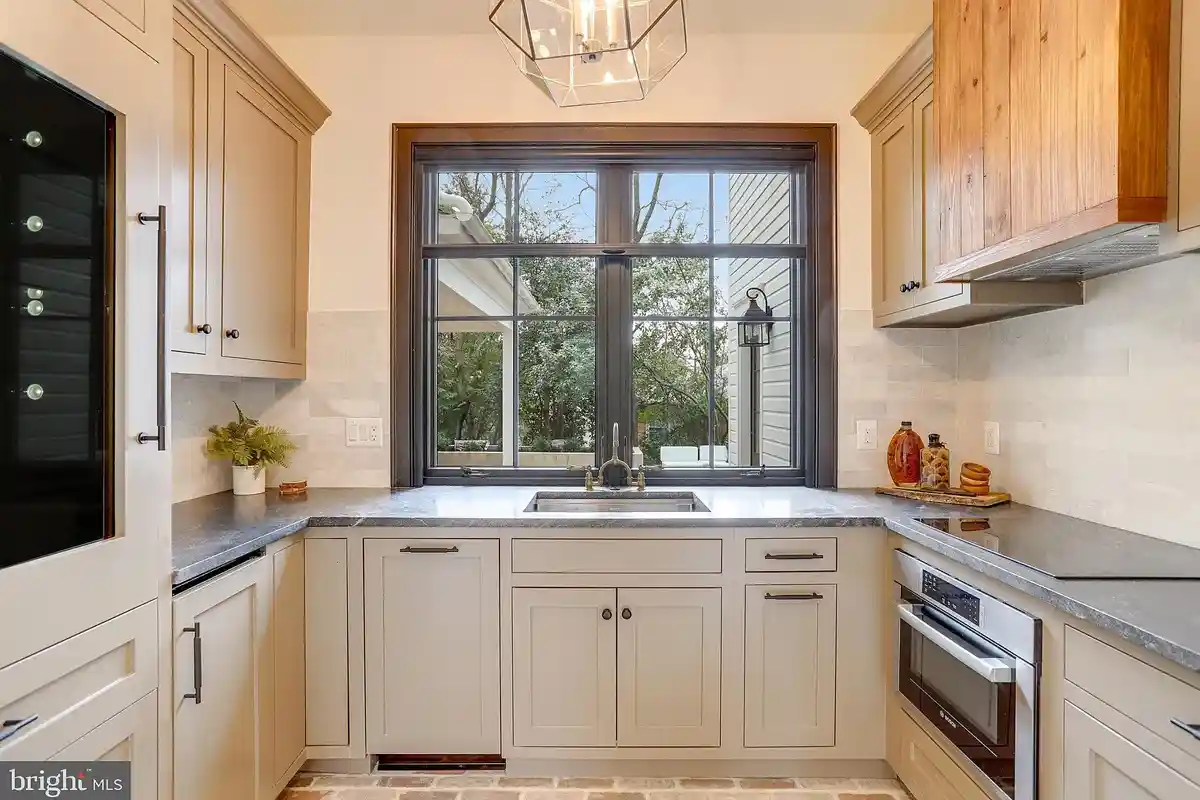 catering kitchen with light grey cabinets