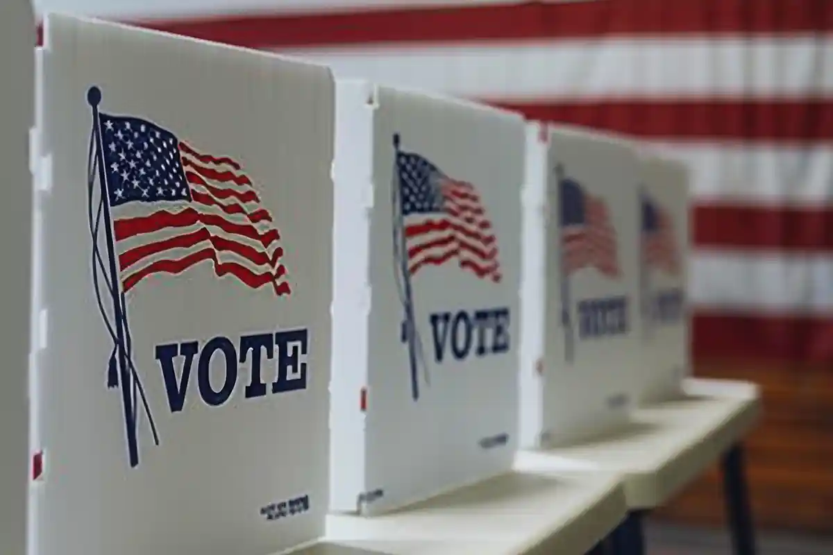 voting stations with American flag on them