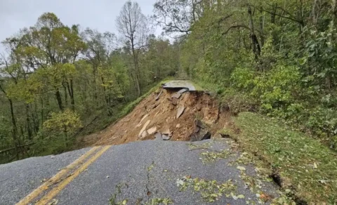 Damage to Blue Ridge Parkway after Tropical Storm Helene