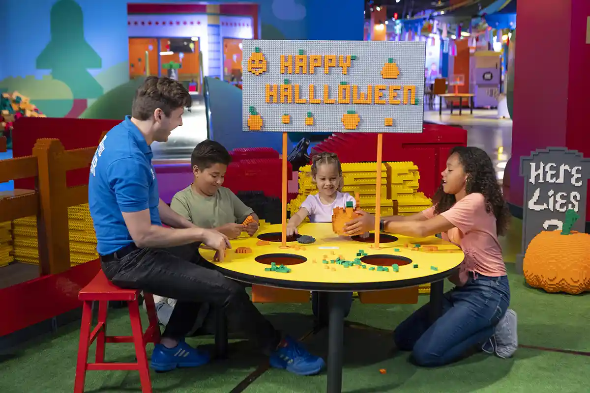 A master builder joins kids at Lego's Brick-or-Treat event for Halloween.
