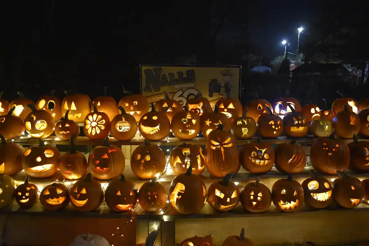lit jack-o-lanterns at nalls produce