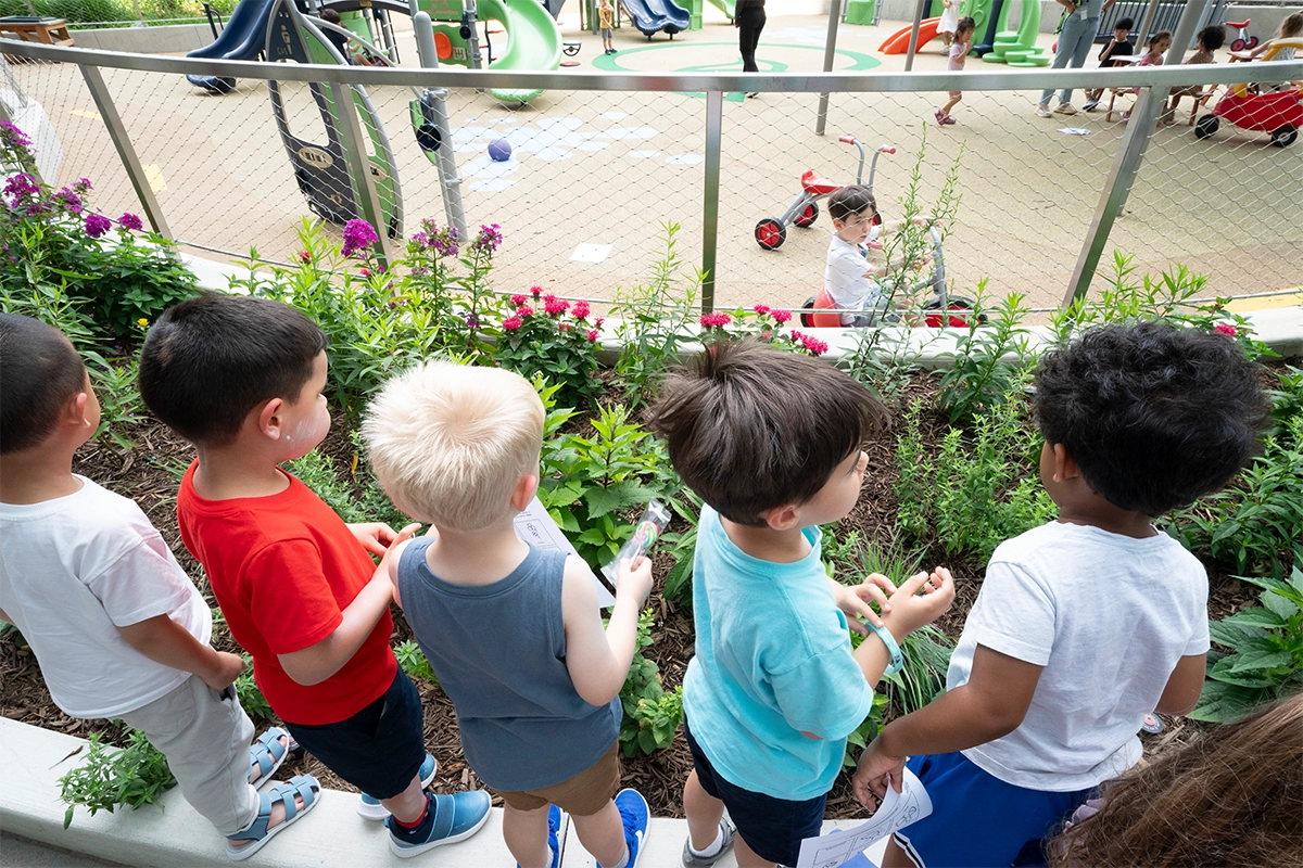 kids standing in butterfly garden