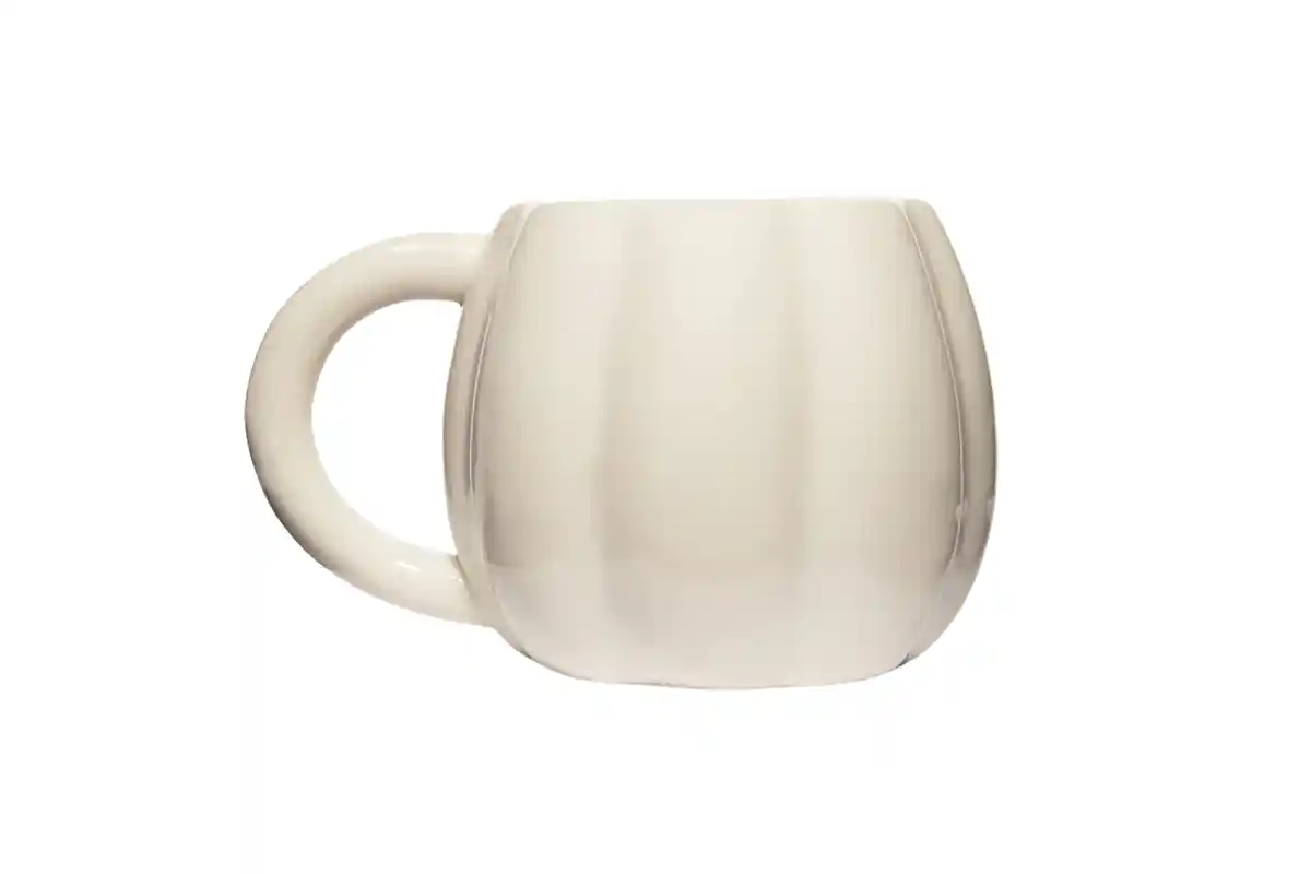 white pumpkin shaped mug