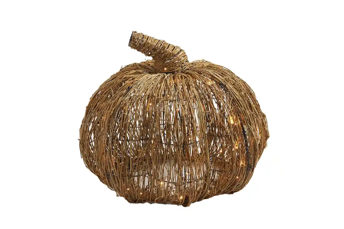woven pumpkin figure with lights