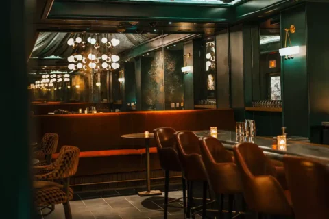 Inside of Francis Hall cocktail bar at Hotel Heron