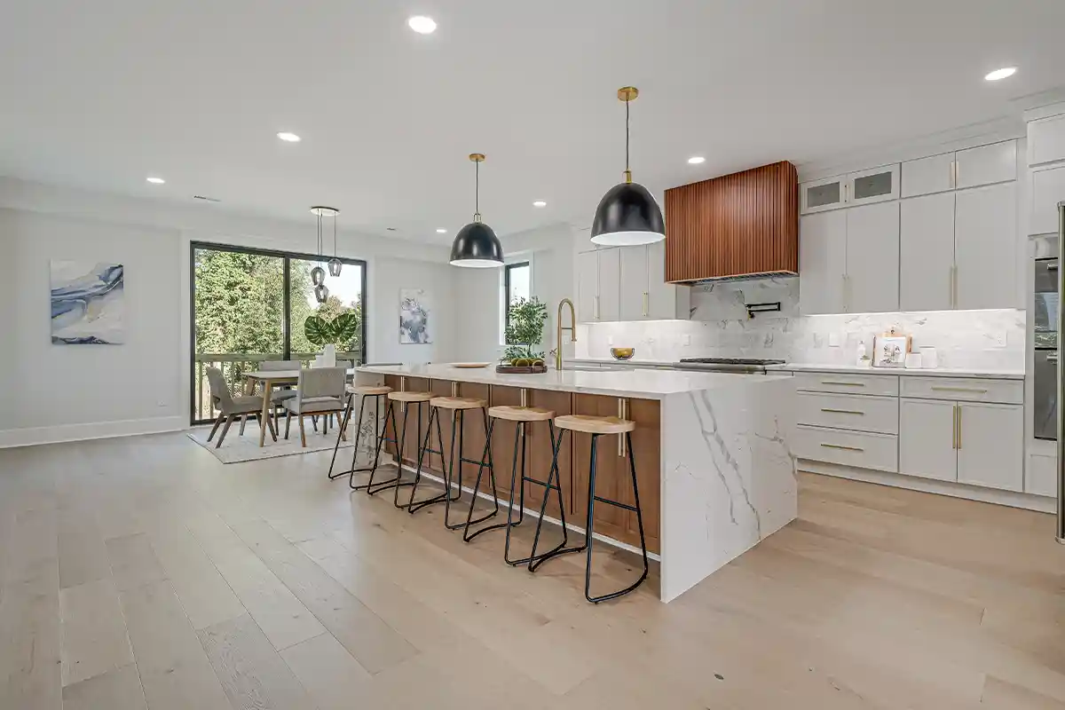 kitchen with waterfall island 