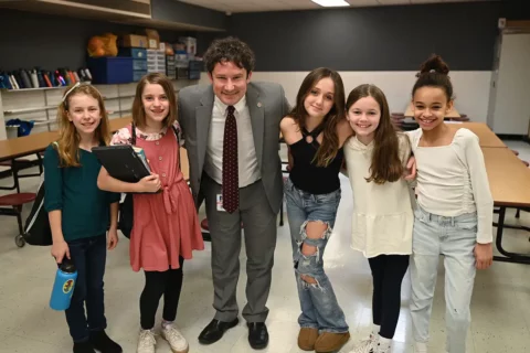Stafford county superintendent with students
