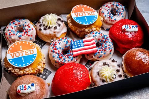 red, white, and blue decorated election doughnuts