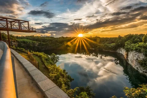 sun setting at Grant Park in winston-salem
